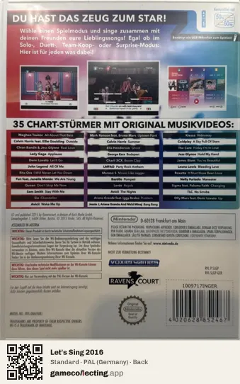 Let's Sing 2016 Nintendo Wii, Germany box back