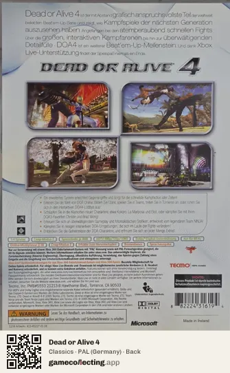 Dead or Alive 4 Xbox 360, Germany box back
