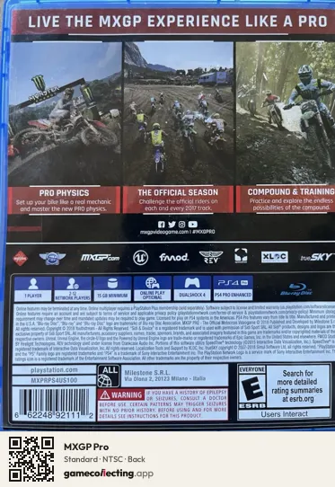 MXGP Pro PlayStation 4, NTSC box back