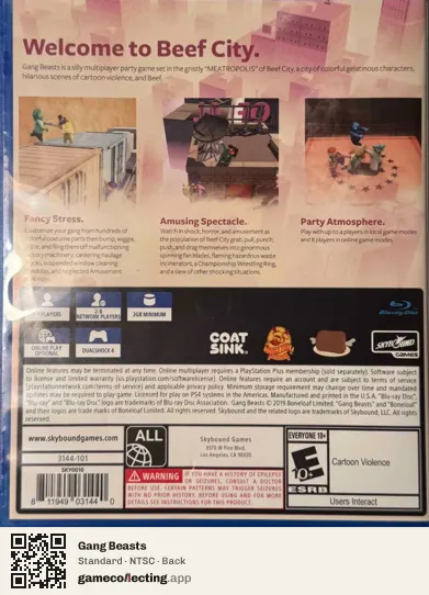 Gang Beasts PlayStation 4, NTSC box back