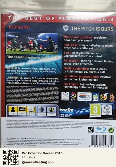 Pro Evolution Soccer 2015 PlayStation 3, PAL box back