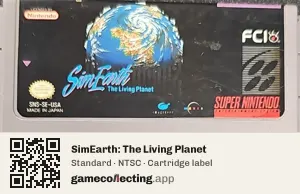 SimEarth: The Living Planet Super Nintendo Entertainment System, NTSC cartridge label