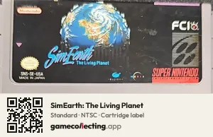 SimEarth: The Living Planet Super Nintendo Entertainment System, NTSC cartridge label