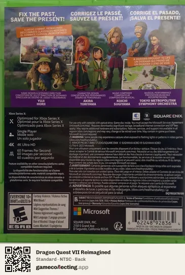 Dragon Quest VII Reimagined Xbox Series X, NTSC box back