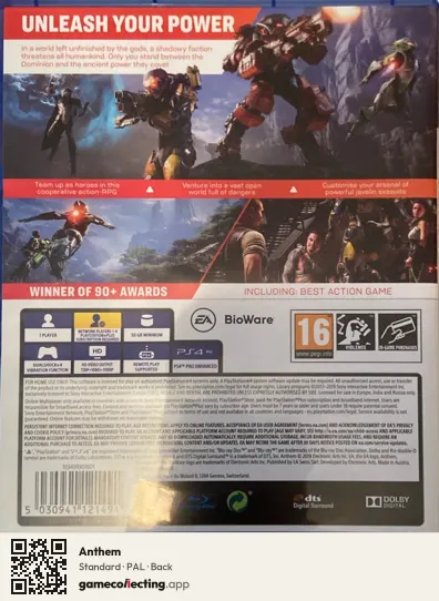 Anthem PlayStation 4, PAL box back
