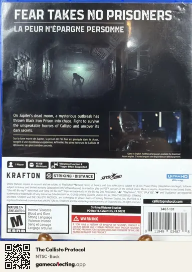 The Callisto Protocol PlayStation 5, NTSC box back