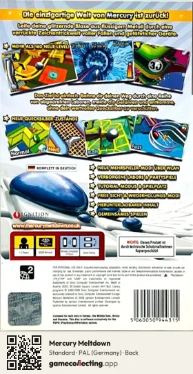 Mercury Meltdown PlayStation Portable, Germany box back