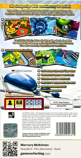 Mercury Meltdown PlayStation Portable, Germany box back