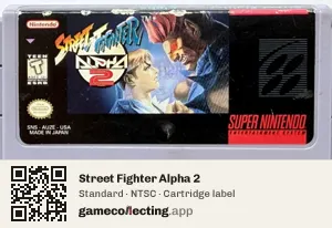 Street Fighter Alpha 2 Super Nintendo Entertainment System, NTSC cartridge label