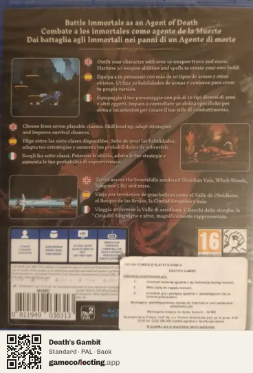 Death's Gambit PlayStation 4, PAL box back