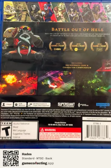 Hades PlayStation 5, NTSC box back