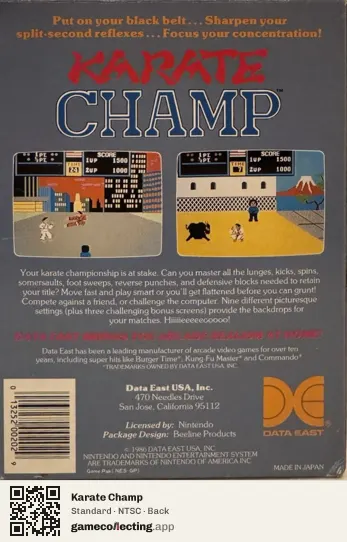 Karate Champ Nintendo Entertainment System, NTSC box back
