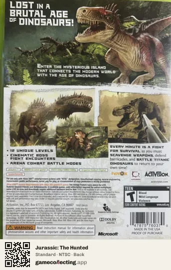 Jurassic: The Hunted Xbox 360, NTSC box back
