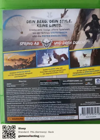 Steep Xbox One, Germany box back