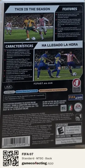 FIFA 07 PlayStation Portable, NTSC box back