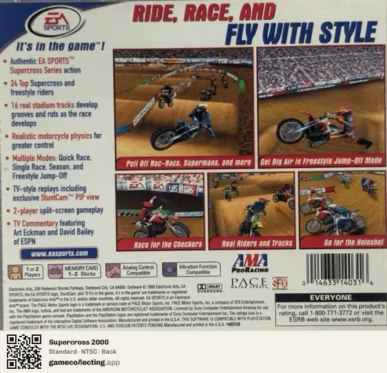 Supercross 2000 PlayStation, NTSC box back