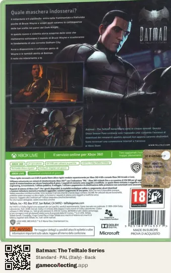 Batman: The Telltale Series Xbox 360, Italy box back