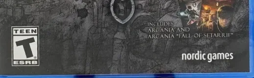 Arcania: The Complete Tale, the ESRB box on its front