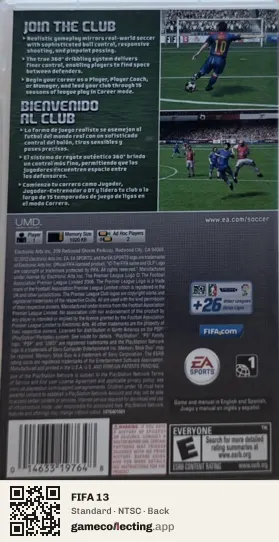 FIFA 13 PlayStation Portable, NTSC box back