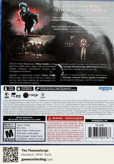 The Thaumaturge PlayStation 5, NTSC box back