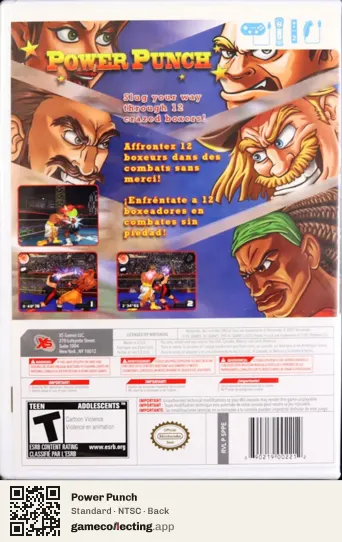 Power Punch Nintendo Wii, NTSC box back