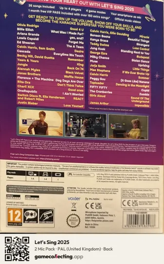 Let's Sing 2025 Nintendo Switch, United Kingdom box back