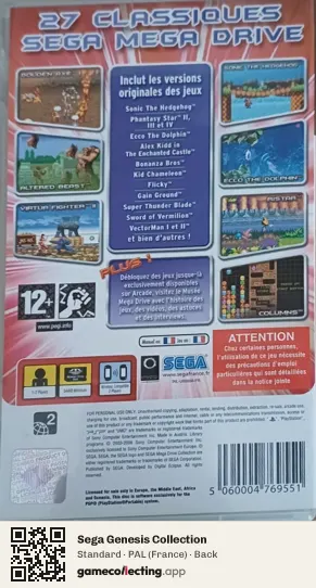 Sega Genesis Collection PlayStation Portable, France box back