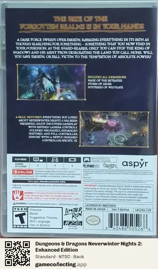 Dungeons & Dragons Neverwinter Nights 2: Enhanced Edition Nintendo Switch, NTSC box back