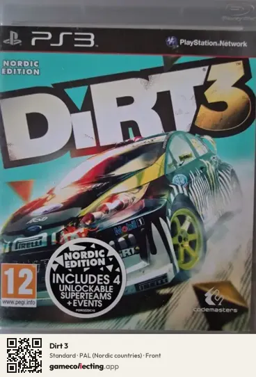 Dirt 3 PlayStation 3, Nordic countries box front