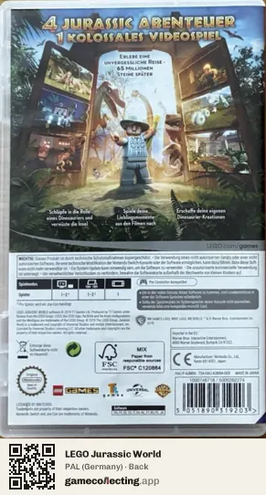 LEGO Jurassic World Nintendo Switch, Germany box back