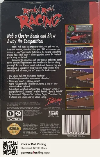 Rock n' Roll Racing Sega Mega Drive / Genesis, NTSC box back