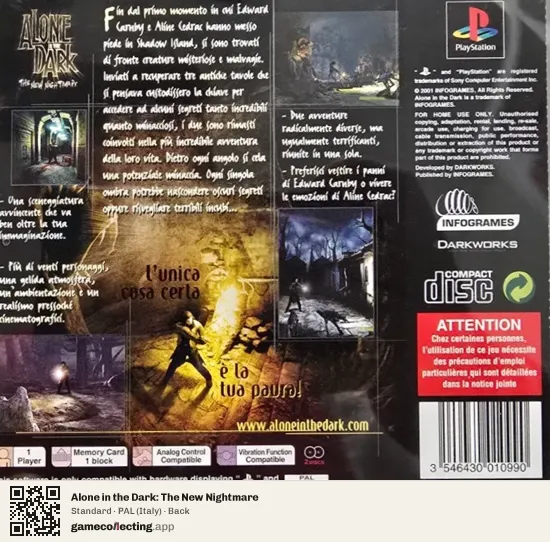 Alone in the Dark: The New Nightmare PlayStation, Italy box back
