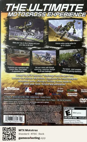 MTX Mototrax PlayStation 2, NTSC box back