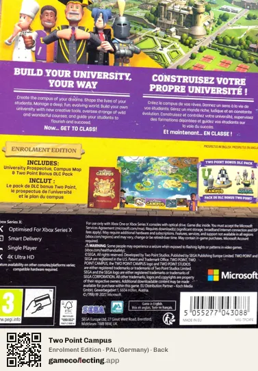 Two Point Campus Xbox Series X, Germany box back