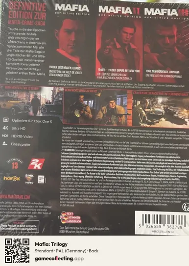 Mafia: Trilogy Xbox One, Germany box back