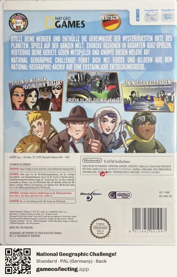 National Geographic Challenge! Nintendo Wii, Germany box back