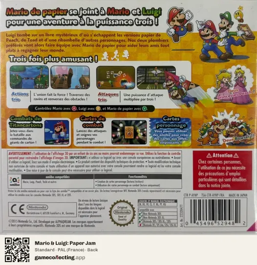 Mario & Luigi: Paper Jam Nintendo 3DS, France box back