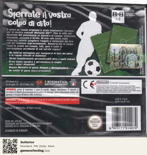 Subbuteo Nintendo DS, Italy box back