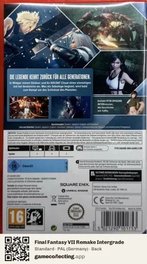 Final Fantasy VII Remake Intergrade Nintendo Switch 2, Germany box back