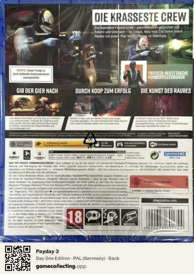 Payday 3 PlayStation 5, Germany box back