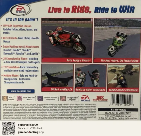 Superbike 2000 PlayStation, NTSC box back