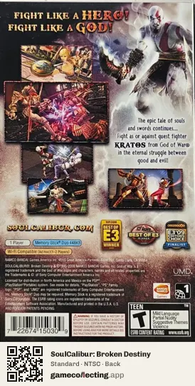 SoulCalibur: Broken Destiny PlayStation Portable, NTSC box back