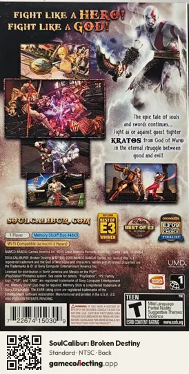 SoulCalibur: Broken Destiny PlayStation Portable, NTSC box back