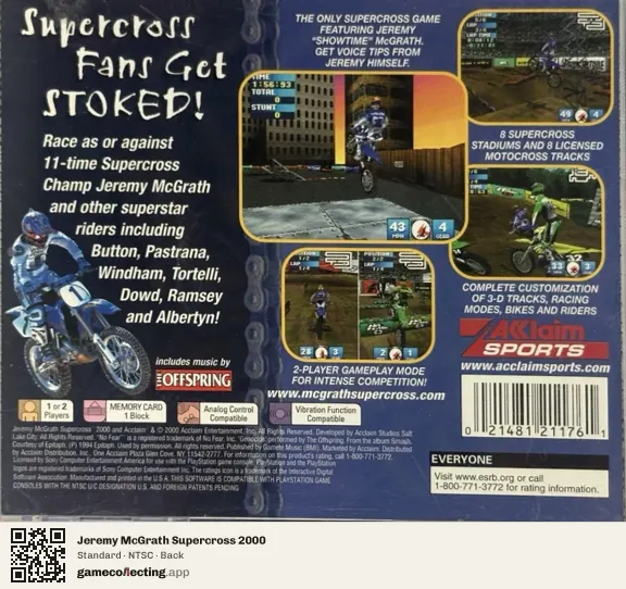 Jeremy McGrath Supercross 2000 PlayStation, NTSC box back