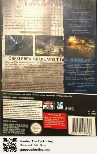 Hunter: The Reckoning Nintendo GameCube, PAL box back