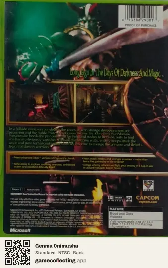 Genma Onimusha Xbox, NTSC box back