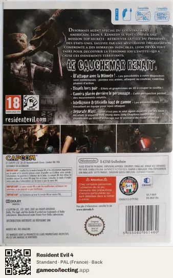 Resident Evil 4 Nintendo Wii, France box back