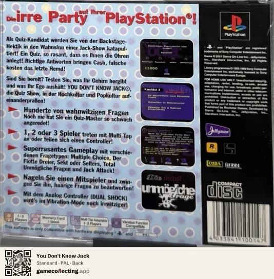 You Don't Know Jack PlayStation, PAL box back