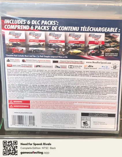 Need for Speed: Rivals PlayStation 3, NTSC box back