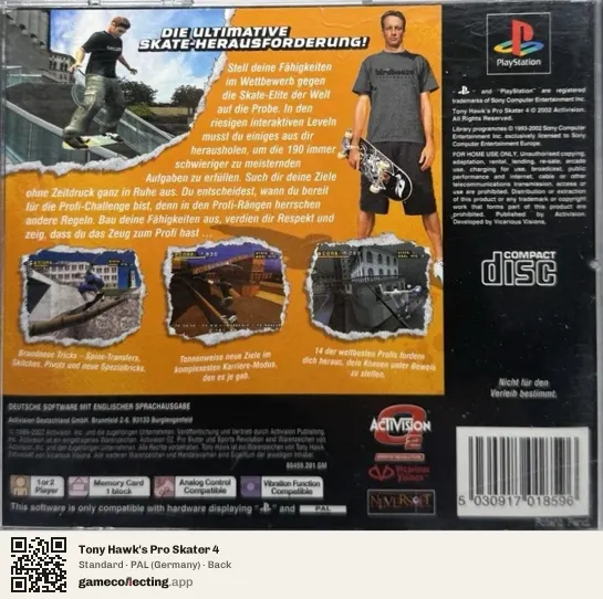Tony Hawk's Pro Skater 4 PlayStation, Germany box back